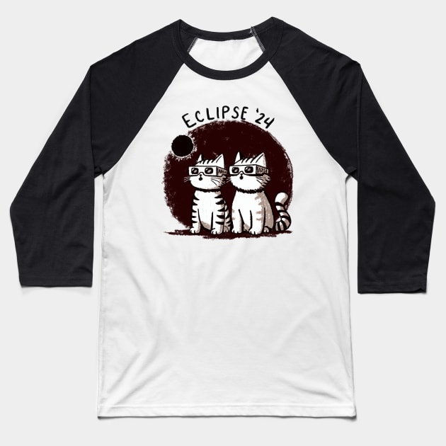 Solar Eclipse Cats Baseball T-Shirt by KilkennyCat Art
